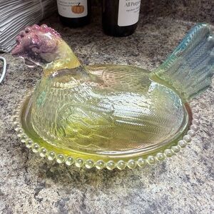 7 inch Light MultiColor Glass Hen on Nest